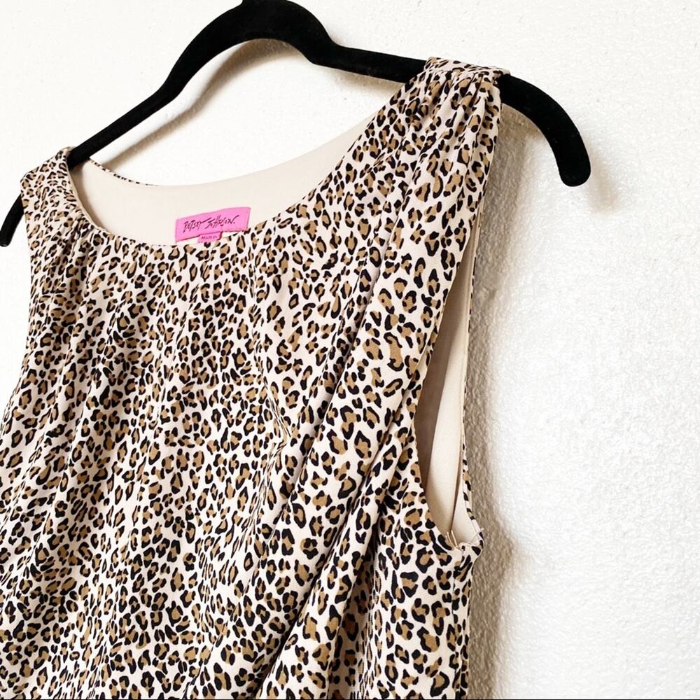 Betsey Johnson Ruched Side Sleeveless Leopard Print Dress Size 10 - Picture 2 of 7